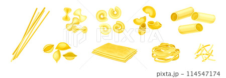Different Pasta Raw Shape and Type Vector Set 114547174
