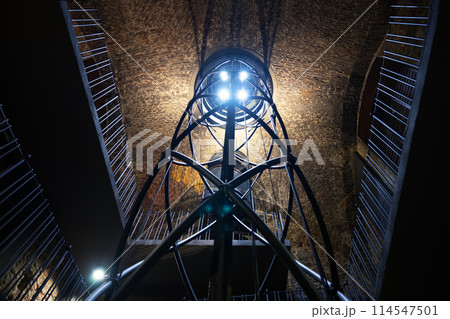 Elevator shaft in historic Prague tower structure Elevator shaft in historic Prague tower structure 114547501