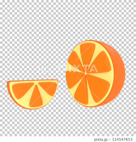 Orange citrus fruit with yellow veins on transparent background. Cut orange slices. Without background. Object. 3D rendering 114547653