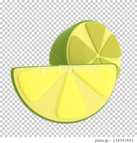 Pieces of green sour lime. Stylized illustration. 3D rendering. 114547655