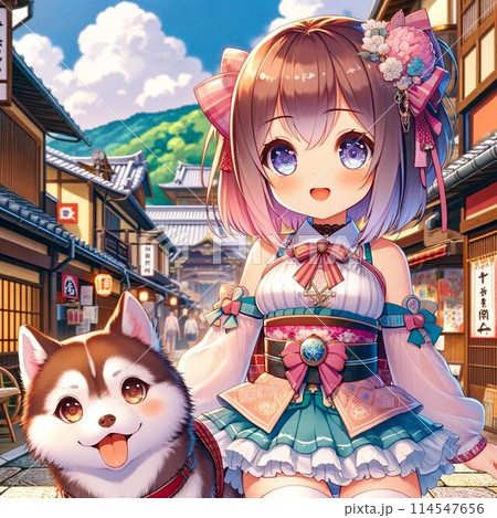 京都温泉街のアイドルと小さなハスキー 114547656