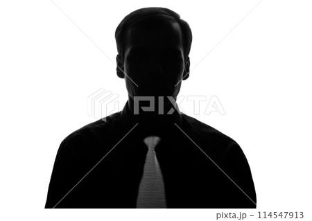 Portrait young man in suit, tie in silhouette - front view 114547913