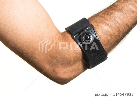 Elbow bandage on a man's hand - isolate 114547935