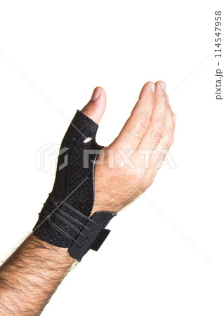 Bandage for the thumb on a man's hand - isolate Bandage for the thumb on a man's hand - isolate 114547958