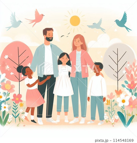お花畑の中に佇む家族 114548169