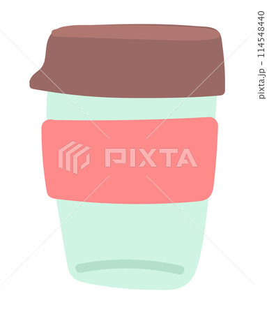 Reusable coffee cup in flat design. Eco thermos mug with lid for hot drinks. Vector illustration isolated. Reusable coffee cup in flat design. Eco thermos mug with lid for hot drinks. Vector illustration isolated. 114548440