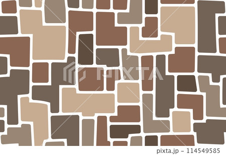 Brown mosaic stone tile seamless pattern. Paving floor, wall, road sidewalk or garden path vector background. Rock pavement texture with square geometric shapes ornament. Stone mosaic background 114549585
