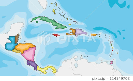 Blank Political Caribbean and Central America Map vector illustration with different colors for each country. Editable and clearly labeled layers. Blank Political Caribbean and Central America Map vector illustration with different colors for each country. Editable and clearly labeled layers. 114549708