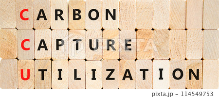 CCU Carbon capture utilization symbol. Concept words CCU Carbon capture utilization on beautiful blocks. Beautiful wooden background. Business ecological Carbon capture utilization concept. Copy space 114549753
