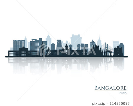 Bangalore skyline silhouette with reflection.  114550055