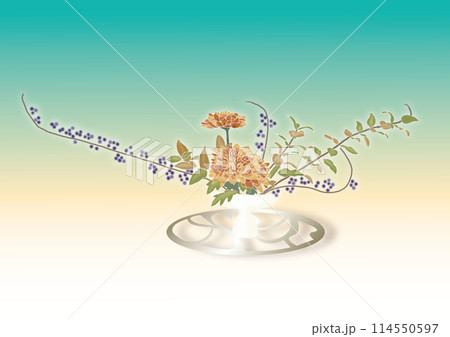 紫式部とピペリカムと菊の生け花 114550597