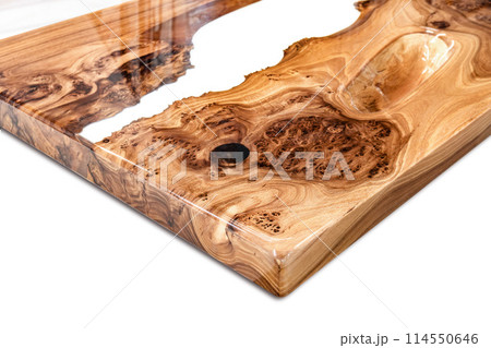 Live edge elm burl slab table top with central epoxy resin river Live edge elm burl slab table top with central epoxy resin river 114550646