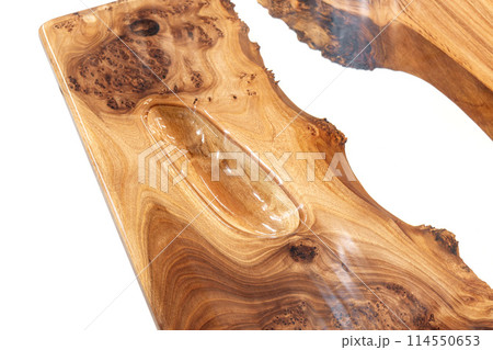 Live edge elm burl slab table top with central epoxy resin river Live edge elm burl slab table top with central epoxy resin river 114550653