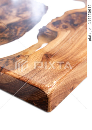 Live edge elm burl slab table top with central epoxy resin river 114550656