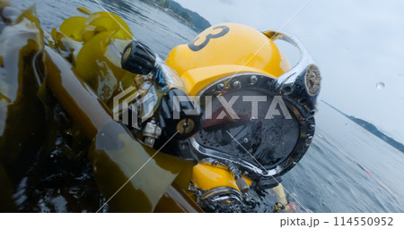 Closeup of commercial diver in helmet Closeup of commercial diver in helmet 114550952