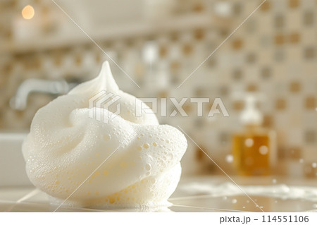 バスルームのタイルの上にきめ細やかな泡「AI生成画像」 114551106