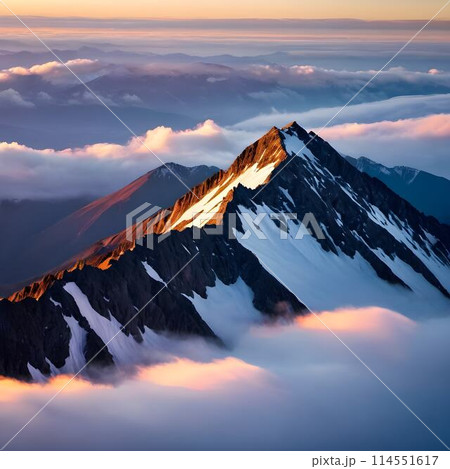 Heavenly Heights: A Majestic Sunset Above Clouds 114551617