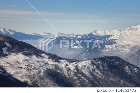 French Alps mountain slope with forest view French Alps mountain slope with forest view 114552472