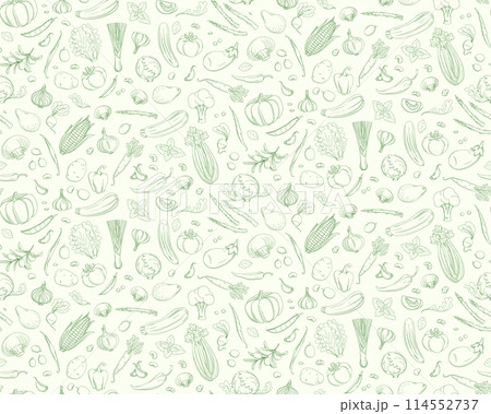 Farm Fresh Organic Vegetable Sketch Pattern for Kitchen Decor. 114552737