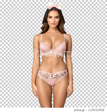 Floral Lace Plunge Bra Delicate pastel pink lace plunge bra with scalloped edges and a 114552958