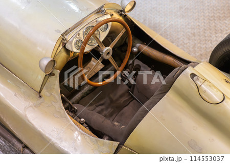 View of vintage car interior from above 114553037