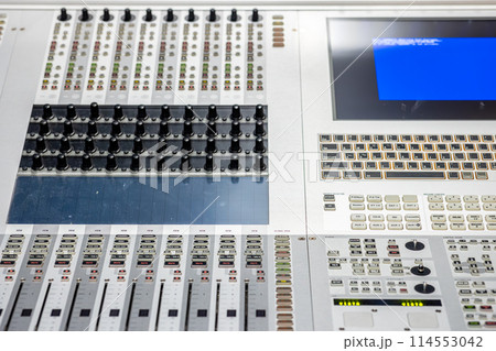 TV station audio mixer control panel TV station audio mixer control panel 114553042
