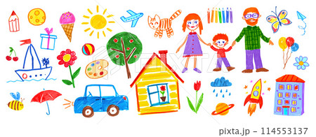 Vector set of child drawings and doodles 114553137