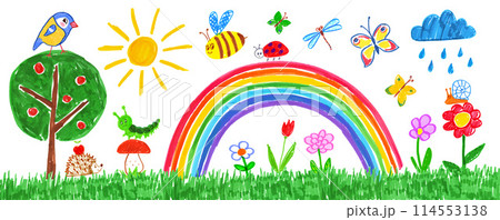 Child drawing of summer landscape Child drawing of summer landscape 114553138