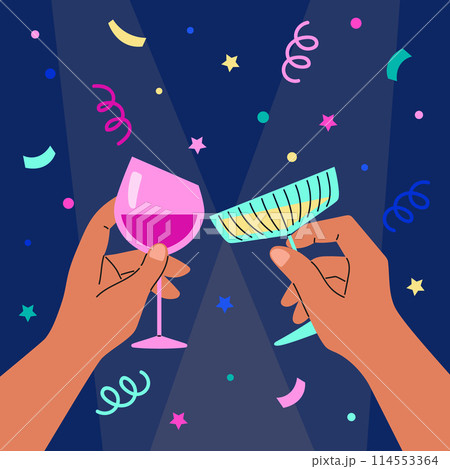 illustration vector hands raising glasses in a toast is an exquisite alcoholic concept 114553364