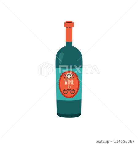 Vector illustration of a bottle of red wine in a label on a white background. 114553367