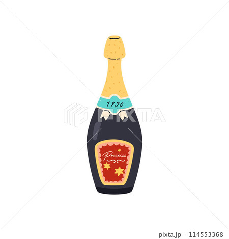 Festive wine bottle in vector style on isolated background. 114553368