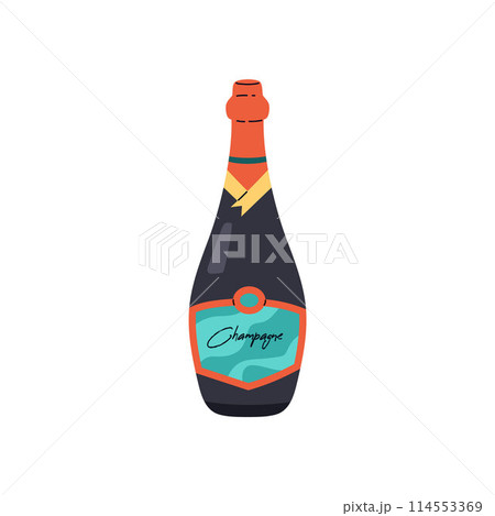 Festive vector champagne bottle with a bright label. 114553369