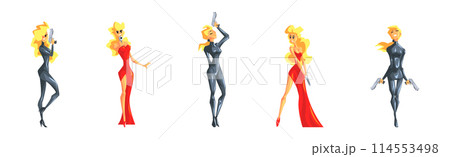 Woman Secret Agent Character with Pistol Vector Set 114553498