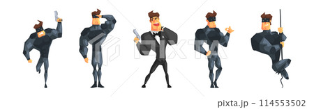 Man Secret Agent Character with Pistol Vector Set 114553502