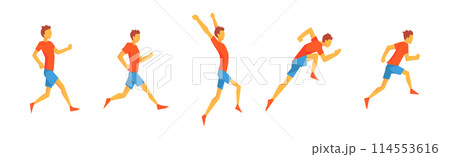 Man Run Marathon Race Moving Fast and Sprinting Vector Set 114553616