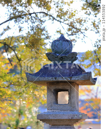 Japanese stone lantern in the garden, beautiful Autumn scenery in Japan. 114553892