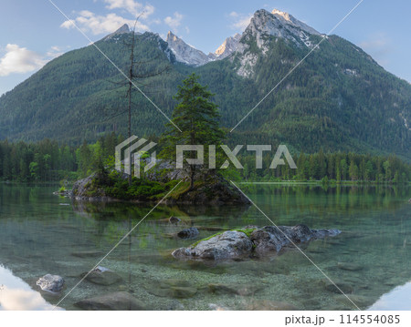 View of Hintersee lake in Berchtesgaden National Park Bavarian Alps, Germany 114554085