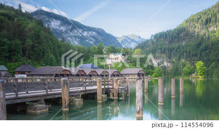 Passenger boat station, pier or dock on Konigsee lake in Berchtesgaden, Germany Passenger boat station, pier or dock on Konigsee lake in Berchtesgaden, Germany 114554096