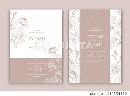 Wedding Invitation with Flowers in line design. Wedding Invitation with Flowers in line design. 114554120
