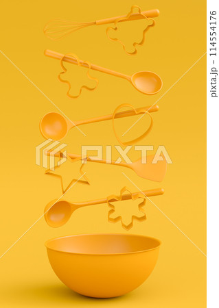 Set of metal cookie cutters for homemade Christmas biscuit on monochrome 114554176