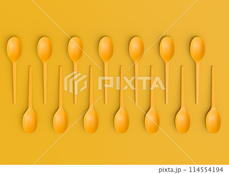 Set of disposable utensils like plate, folk, spoon,knife, cup and pepper mill 114554194