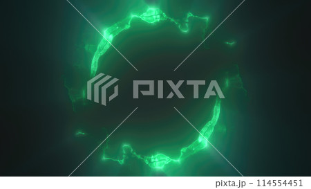 Green swirling circle frame of multicolored lines of  energy particles. Abstract background 114554451