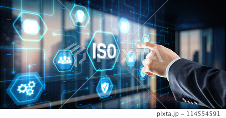 ISO Standard certification standardisation quality control concept on virtual screen 114554591