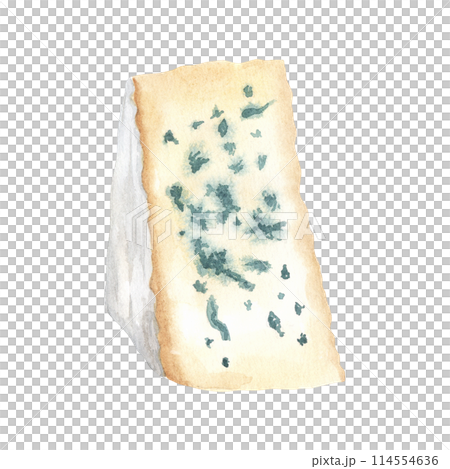 Block of delicious blue cheese mold, soft milk dairy product. Watercolor food hand drawn illustration isolated on white background. Perfect for menu, recipe, book, label, packaging design. Block of delicious blue cheese mold, soft milk dairy product. Watercolor food hand drawn illustration isolated on white background. Perfect for menu, recipe, book, label, packaging design. 114554636