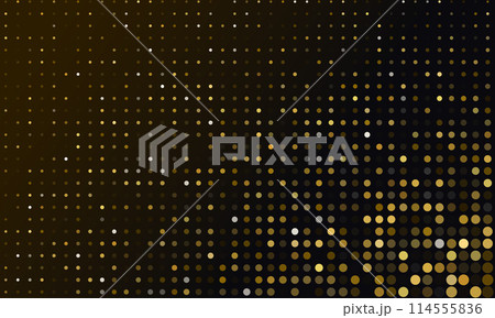Abstract golden halftone dotted pattern on dark background. Shiny polka dot, luxury horizontal banner template 114555836