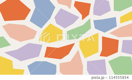 Fun abstract background with colorful hand drawn shapes. Cute geometric pattern. Childish doodle design 114555854