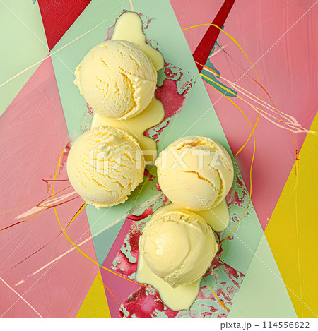 Scoops of ice cream on a colorful background 114556822