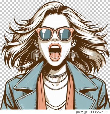 Screaming woman in sunglasses 114557408
