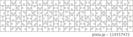 Jigsaw puzzle template with pieces arranged in a grid pattern framed. Flat vector illustration isolated on white background. 114557472