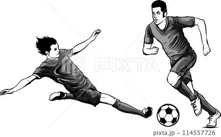 football Soccer player kicking ball. Vector illustration 114557726